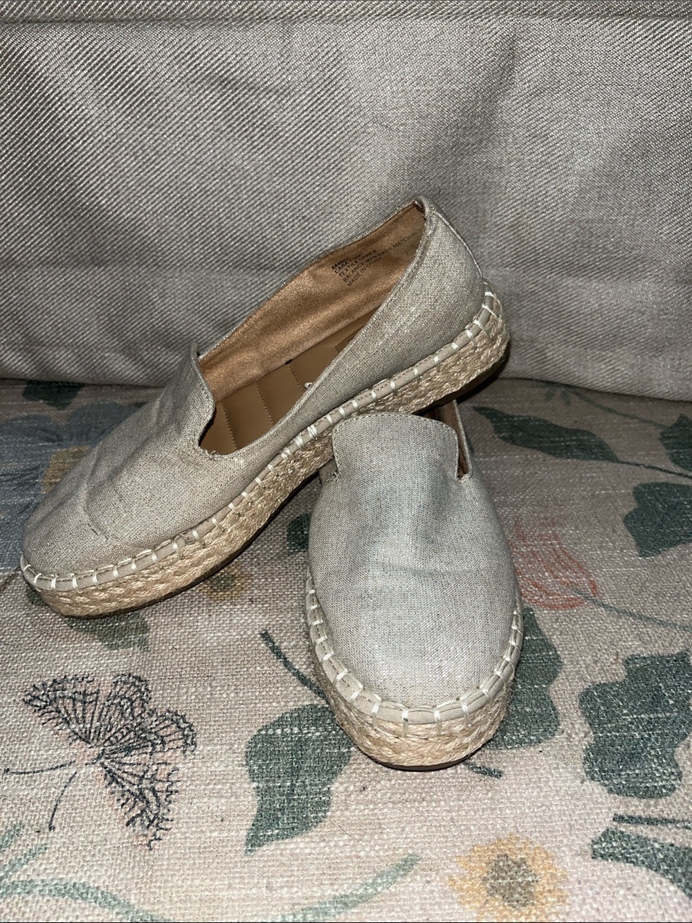 Joie Neutral Linen Espadrille Slip-On Flats